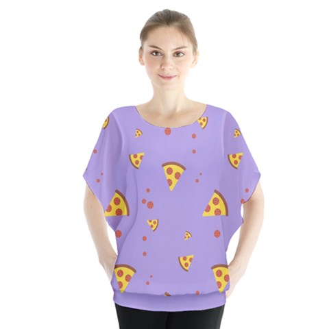 Pizza Pattern Violet Pepperoni Cheese Funny Slices Batwing Chiffon Blouse by genx