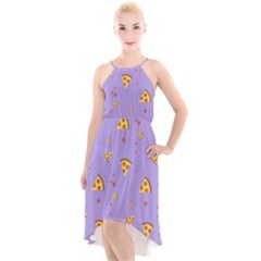 Pizza Pattern Violet Pepperoni Cheese Funny Slices High-low Halter Chiffon Dress  by genx