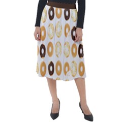Donuts Pattern With Bites Bright Pastel Blue And Brown Cropped Sweatshirt Classic Velour Midi Skirt  by genx