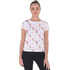 Ice Cream Cones Watercolor With Fruit Berries And Cherries Summer Pattern Short Sleeve Sports Top  by genx