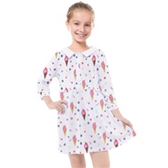Ice Cream Cones Watercolor With Fruit Berries And Cherries Summer Pattern Kids  Quarter Sleeve Shirt Dress by genx