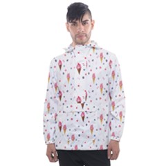 Ice Cream Cones Watercolor With Fruit Berries And Cherries Summer Pattern Men s Front Pocket Pullover Windbreaker by genx