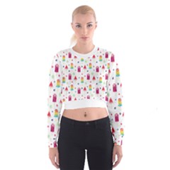 Popsicle Juice Watercolor With Fruit Berries And Cherries Summer Pattern Cropped Sweatshirt by genx