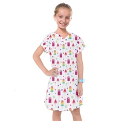 Popsicle Juice Watercolor With Fruit Berries And Cherries Summer Pattern Kids  Drop Waist Dress by genx