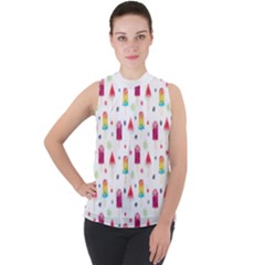 Popsicle Juice Watercolor With Fruit Berries And Cherries Summer Pattern Mock Neck Chiffon Sleeveless Top by genx