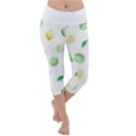 Lemon and limes yellow green watercolor fruits with citrus leaves Pattern Lightweight Velour Capri Yoga Leggings View1