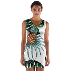 Pineapple Tropical Jungle Giant Green Leaf Watercolor Pattern Wrap Front Bodycon Dress by genx