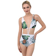 Pineapple Tropical Jungle Giant Green Leaf Watercolor Pattern Tied Up Two Piece Swimsuit