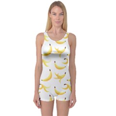 Yellow Banana And Peels Pattern With Polygon Retro Style One Piece Boyleg Swimsuit by genx