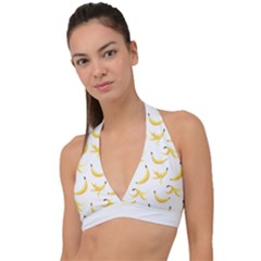 Yellow Banana And Peels Pattern With Polygon Retro Style Halter Plunge Bikini Top by genx