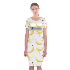 Yellow Banana And Peels Pattern With Polygon Retro Style Classic Short Sleeve Midi Dress by genx