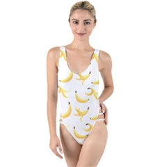 Yellow Banana And Peels Pattern With Polygon Retro Style High Leg Strappy Swimsuit by genx