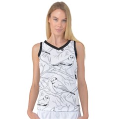 Birds Hand Drawn Outline Black And White Vintage Ink Women s Basketball Tank Top by genx