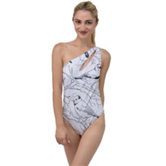 Birds Hand Drawn Outline Black And White Vintage Ink To One Side Swimsuit by genx