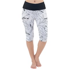 Birds Hand Drawn Outline Black And White Vintage Ink Lightweight Velour Cropped Yoga Leggings by genx