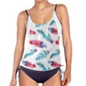 Feathers Boho Style Purple Red and Blue Watercolor Tankini Set View1