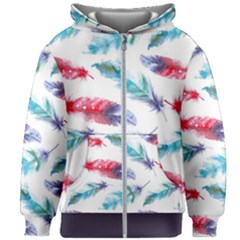 Feathers Boho Style Purple Red And Blue Watercolor Kids  Zipper Hoodie Without Drawstring by genx