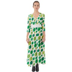 Leaves Green Modern Pattern Naive Retro Leaf Organic Button Up Boho Maxi Dress by genx