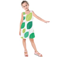 Leaves Green Modern Pattern Naive Retro Leaf Organic Kids  Sleeveless Dress by genx