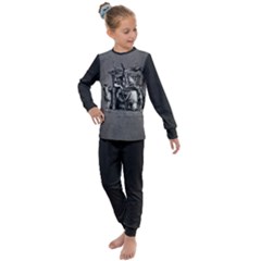 Odin On His Throne With Ravens Wolf On Black Stone Texture Kids  Long Sleeve Set  by snek