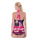 Pink and black abstract mountain landscape Boyleg Halter Swimsuit  View2