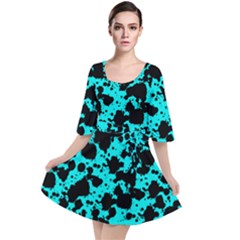 Bright Turquoise And Black Leopard Style Paint Splash Funny Pattern Velour Kimono Dress by yoursparklingshop