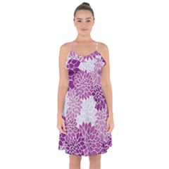 Purple Dahlias Design Ruffle Detail Chiffon Dress by WensdaiAmbrose