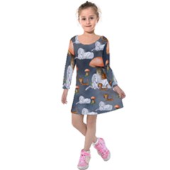 Cute Little Fairy With Unicorn, Pattern Design Kids  Long Sleeve Velvet Dress by FantasyWorld7