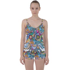 Anthropomorphic Flower Floral Plant Tie Front Two Piece Tankini by HermanTelo