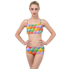 Background Colorful Geometric Triangle Rainbow Layered Top Bikini Set by HermanTelo