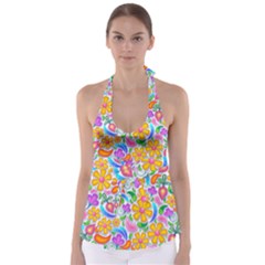 Floral Paisley Background Flower Yellow Babydoll Tankini Top by HermanTelo