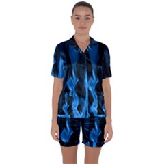 Smoke Flame Abstract Blue Satin Short Sleeve Pyjamas Set by HermanTelo