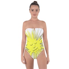 Smilie Sun Emoticon Yellow Cheeky Tie Back One Piece Swimsuit by HermanTelo