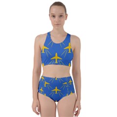 Aircraft Texture Blue Yellow Racer Back Bikini Set by HermanTelo