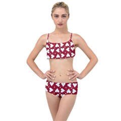 Graphic Heart Pattern Red White Layered Top Bikini Set by HermanTelo