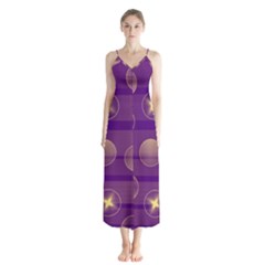 Background Purple Lines Decorative Button Up Chiffon Maxi Dress