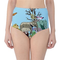 Zoo Animals Peacock Lion Hippo Classic High-waist Bikini Bottoms by Pakrebo
