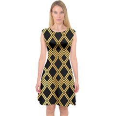 Arabic Pattern Gold And Black Capsleeve Midi Dress by Nexatart