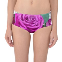 Rose Pink Purple Flower Bouquet Mid-waist Bikini Bottoms by Pakrebo