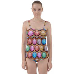 Background Colorful Abstract Brown Twist Front Tankini Set