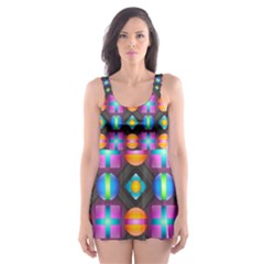 Squares Spheres Backgrounds Texture Skater Dress Swimsuit by HermanTelo
