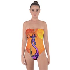 Funny Giraffe In The Night Tie Back One Piece Swimsuit by FantasyWorld7