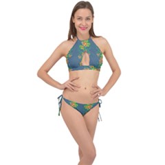 Many Garlands - Floral Design Cross Front Halter Bikini Set by WensdaiAmbrose