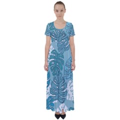 Pattern Leaves Banana High Waist Short Sleeve Maxi Dress by HermanTelo