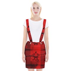 Awesome Creepy Skull With Crowm In Red Colors Braces Suspender Skirt by FantasyWorld7