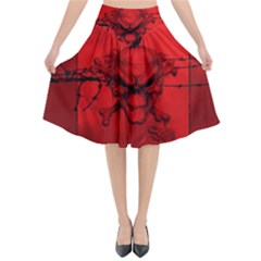 Awesome Creepy Skull With Crowm In Red Colors Flared Midi Skirt by FantasyWorld7