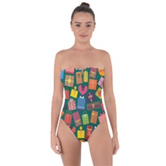 Presents Gifts Background Colorful Tie Back One Piece Swimsuit