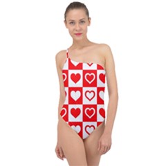 Background Card Checker Chequered Classic One Shoulder Swimsuit by Sapixe