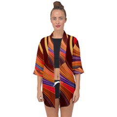 Abstract Colorful Background Wavy Open Front Chiffon Kimono by Sapixe