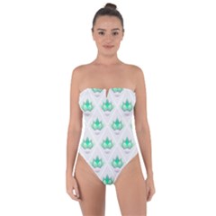 Plant Pattern Green Leaf Flora Tie Back One Piece Swimsuit by Sapixe